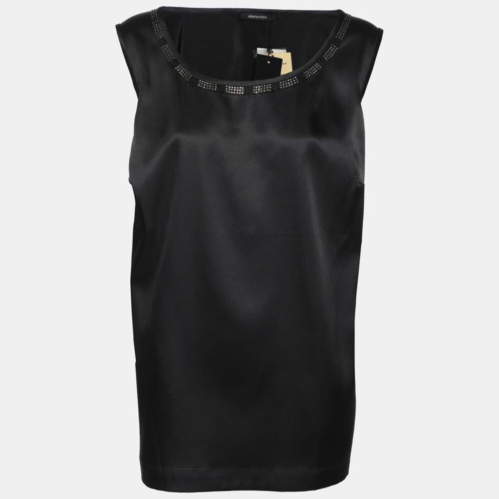Elena Miro Black Satin Crystal Embellished Sleeveless Camisole L
